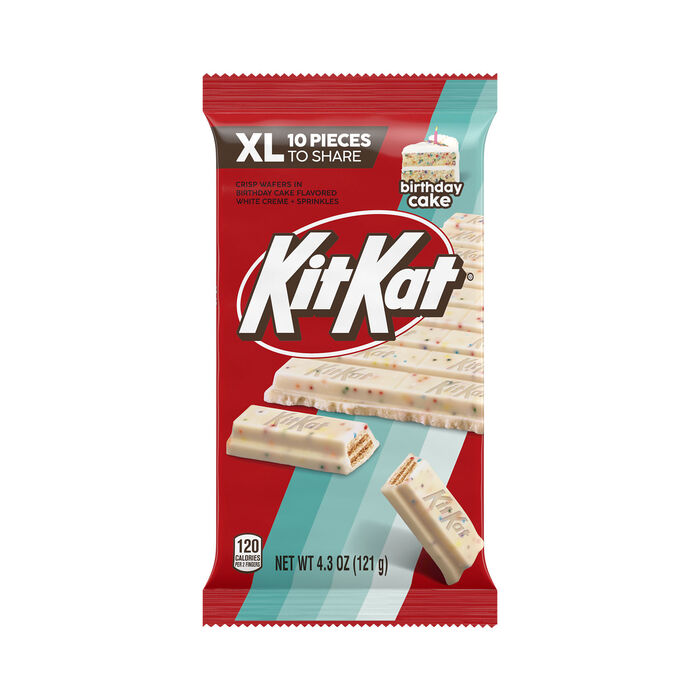 Image of KIT KAT® Birthday Cake Flavored Wafer XL Candy Bar, 4.3 oz (10 Pieces) Packaging