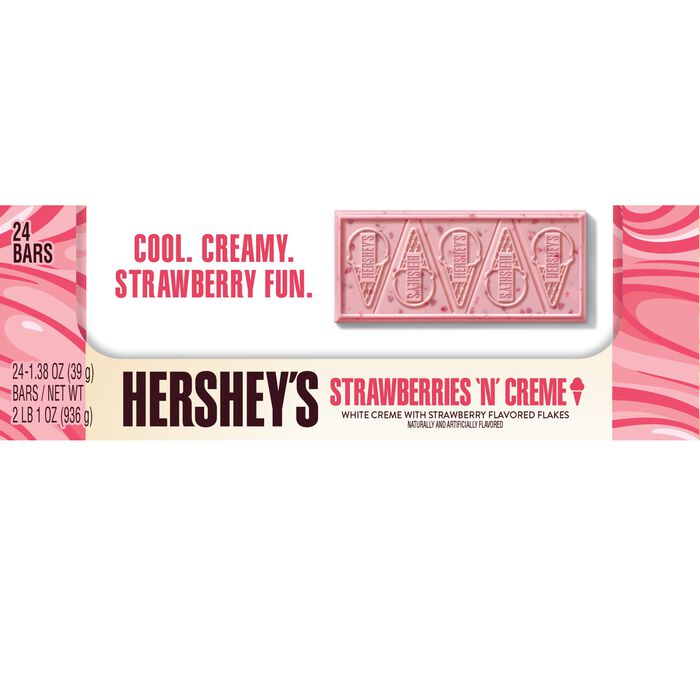 Image of HERSHEY'S Strawberries 'N' Creme Ice Cream Flavored Standard Size Candy Bar, 1.38oz (24 Count) Packaging