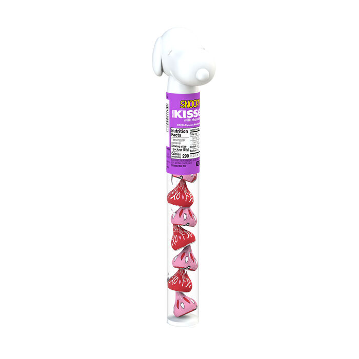 Image of HERSHEY'S KISSES Milk Chocolate Snoopy™ and Friends, Valentine's Candy Plastic Cane, 2.08 oz Packaging