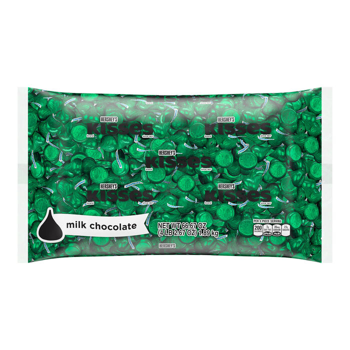 Image of HERSHEY'S KISSES Milk Chocolates in Dark Green Foils - 66.7oz Candy Bag Packaging