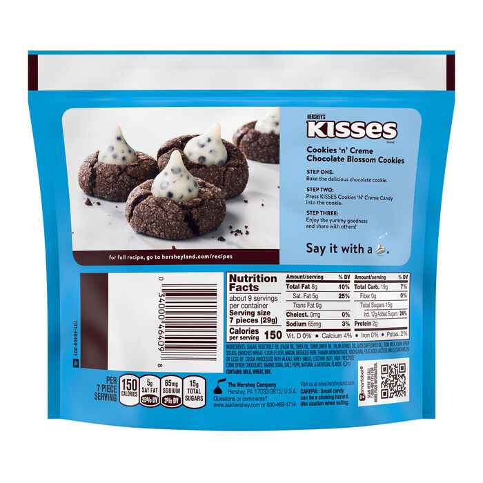 Image of HERSHEY'S KISSES Cookies 'n' Creme Candy Share Pack, 9.1 oz Packaging