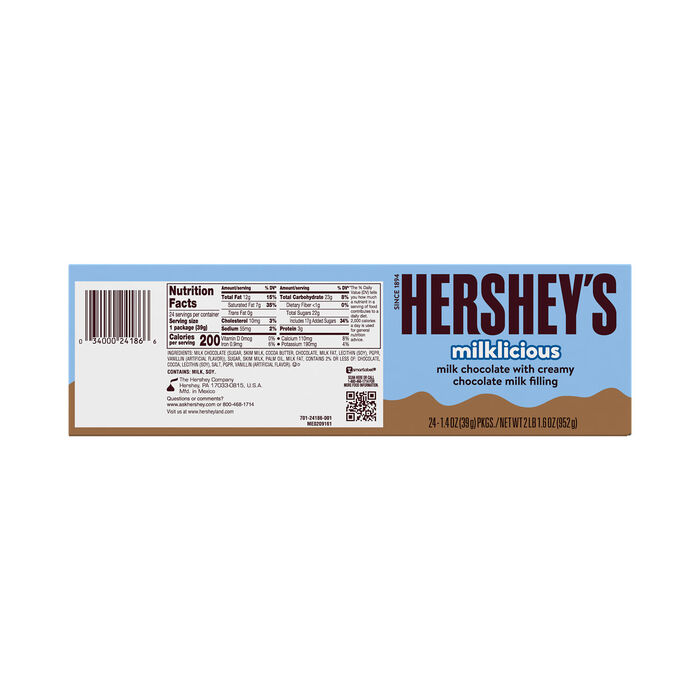 Image of HERSHEY'S Milklicious Milk Chocolate Candy Bars, 1.4 oz (24 Count) Packaging