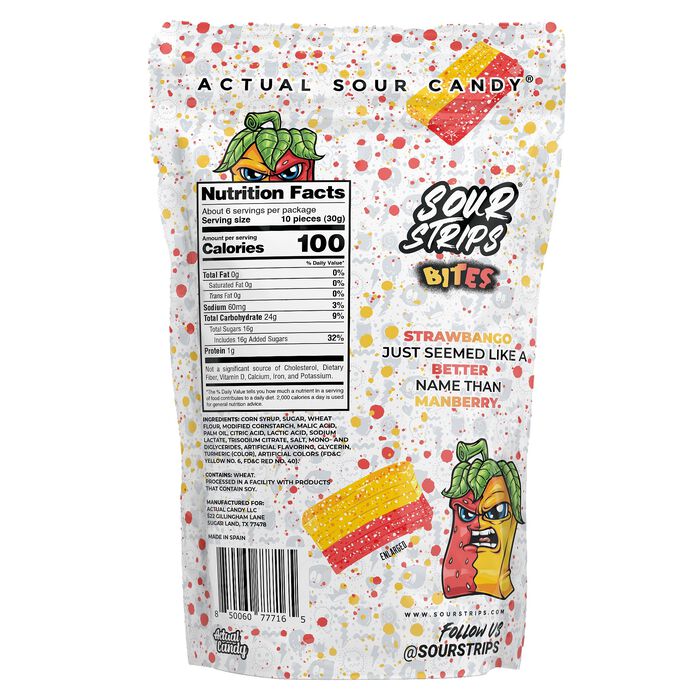 Image of Sour Strips Strawbango Bites Candy Bag, 6.35oz Packaging