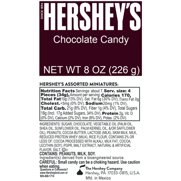 Image of HERSHEY'S Chocolate Assorted Miniatures Filled Tube, 8 oz Packaging