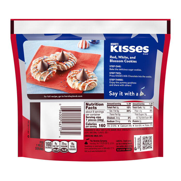 Image of HERSHEY'S KISSES Red White and Blue Foils, Milk Chocolate Candy Share Pack, 9 oz Packaging