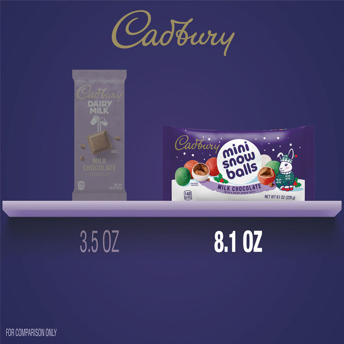 Image of CADBURY Mini Snowballs Milk Chocolate, Christmas , Candy Bag, 8.1 oz Packaging