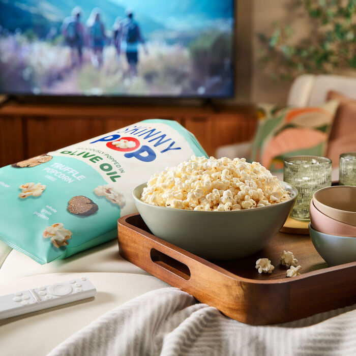 Image of SKINNYPOP Truffle Olive Oil Flavored, Gluten Free Popcorn Bag, 8.7 oz Packaging