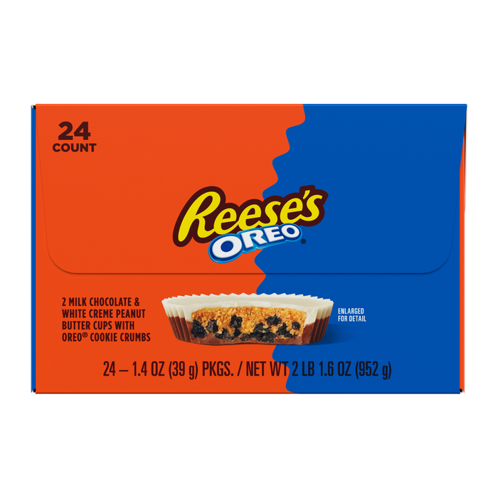 Image of REESE'S OREO® Milk Chocolate and White Creme Peanut Butter Cups Candy Packs, 1.4 oz (24 Count) Packaging