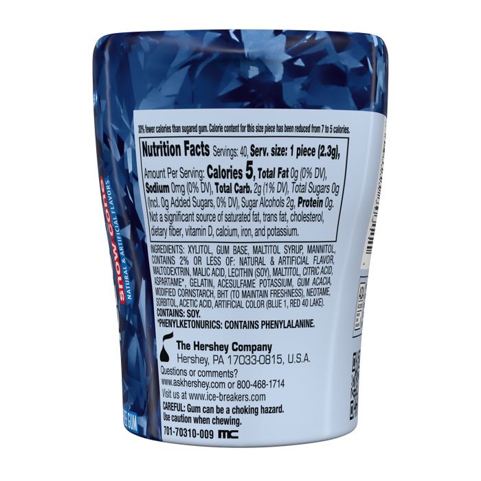 Image of ICE BREAKERS Ice Cubes Snow Cone Flavored Sugar Free Chewing Gum Bottle, 3.24 oz (6 Count) Packaging