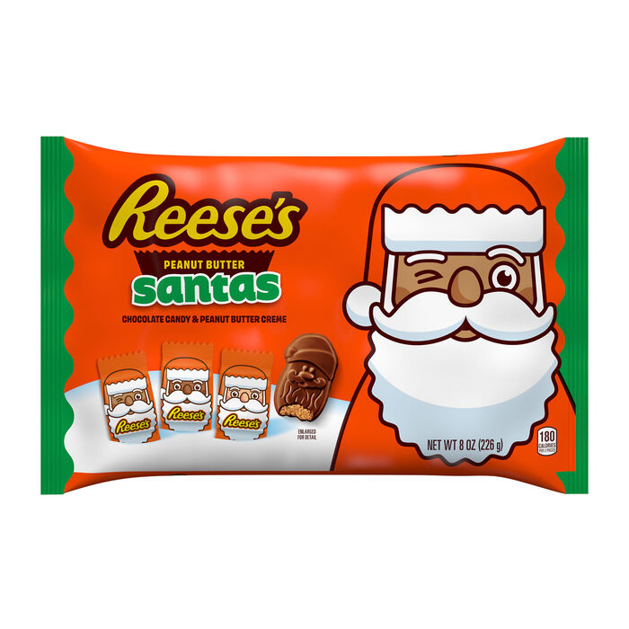 Image of REESE'S Chocolate Peanut Butter Creme Santas, Christmas , Candy Bag, 8 oz Packaging