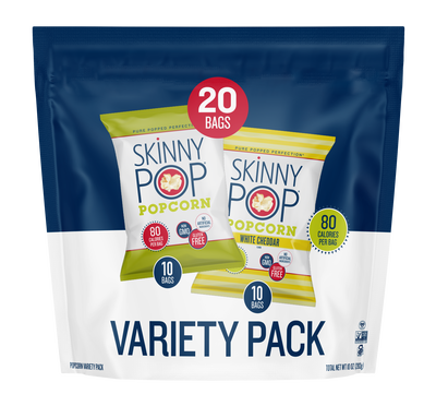 SKINNYPOP Variety Pack Original and White Cheddar Popped Popcorn Bags, 0.5 oz (20 Count)