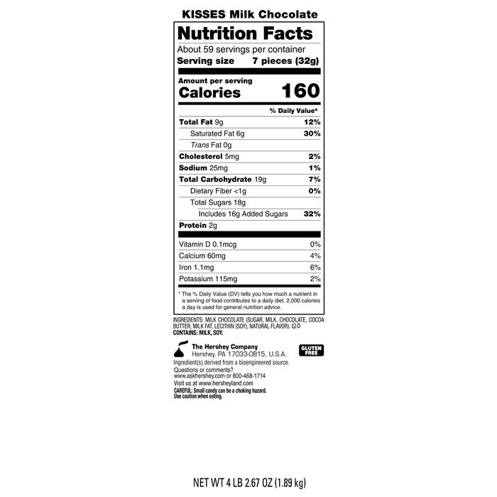 Image of HERSHEY'S KISSES Milk Chocolates in Valentine Red, Pink & Silver Foils - 66.7oz Candy Bag Packaging