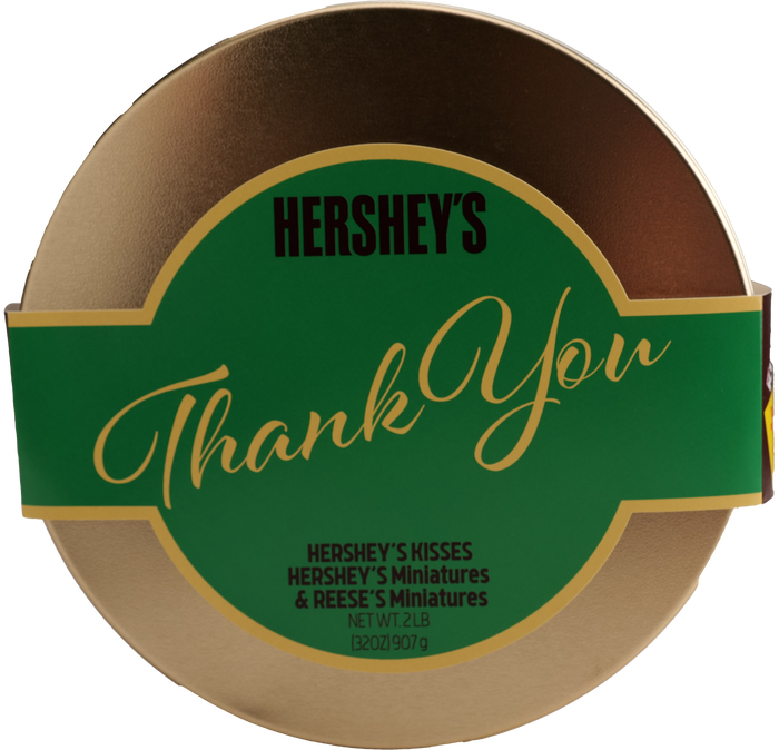 Image of HERSHEY'S Assortment  Gift Tin with Thank You Sleeve 2 lbs. tin Packaging