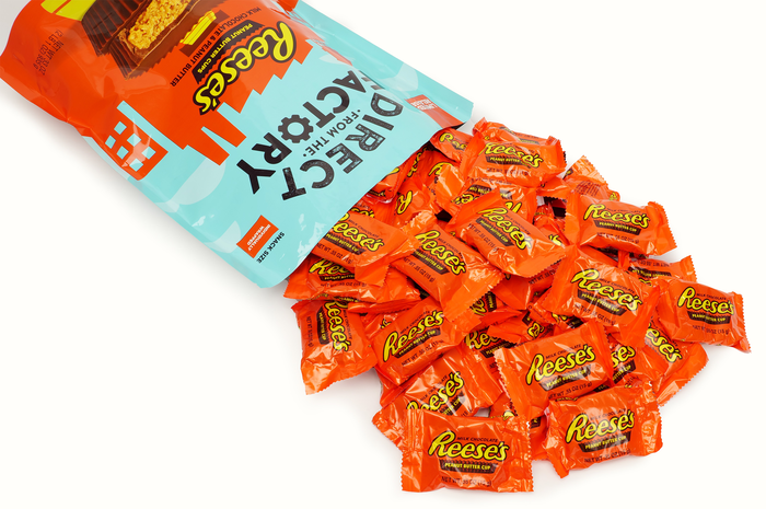 Image of REESE'S Direct From The Factory Milk Chocolate Peanut Butter Cups Snack Size Bag, 33 oz. Packaging