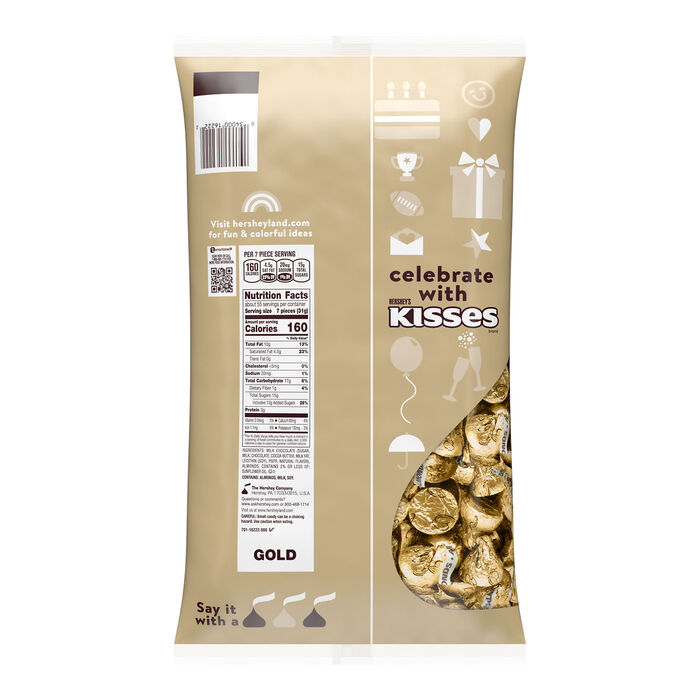 Image of HERSHEY'S KISSES with Almonds Gold Foils Milk Chocolate Candy Bulk Bag, 60 oz Packaging