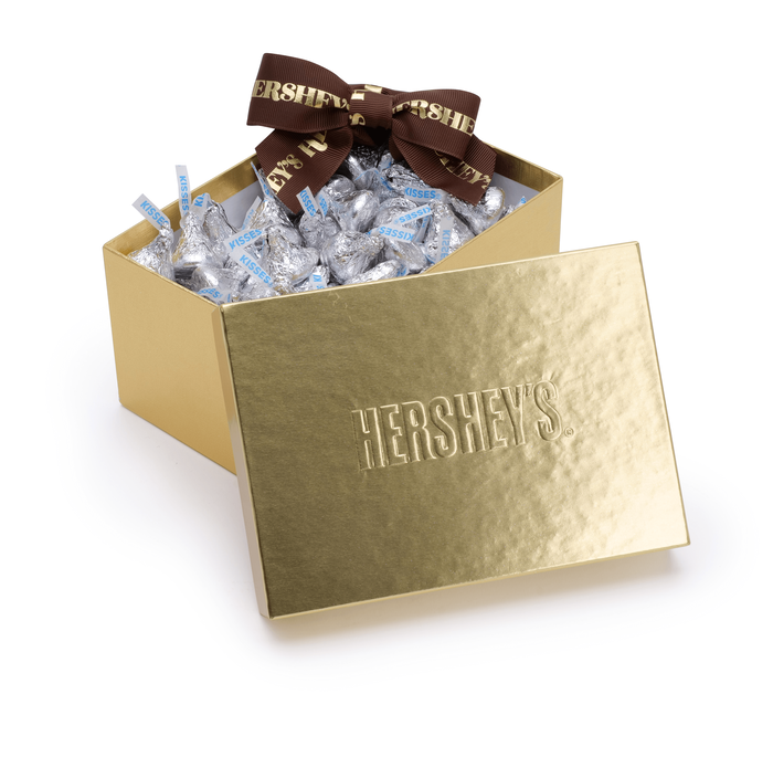 Image of HERSHEY'S Golden Gift Box with Classic KISSES Milk Chocolate Candy 20 oz. Packaging
