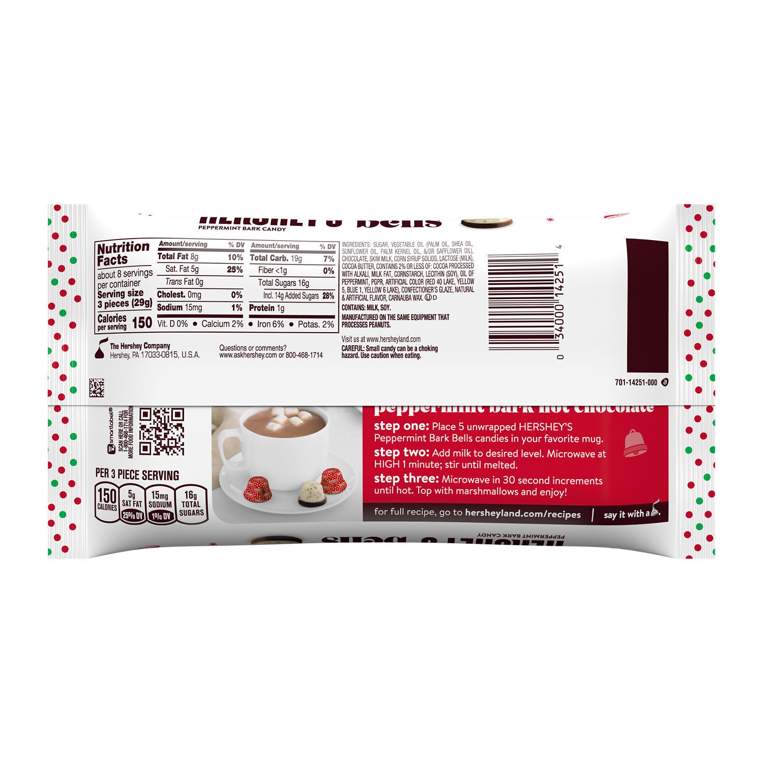 HERSHEY'S Peppermint Bark Bells, Christmas , Candy Bag, 8 oz