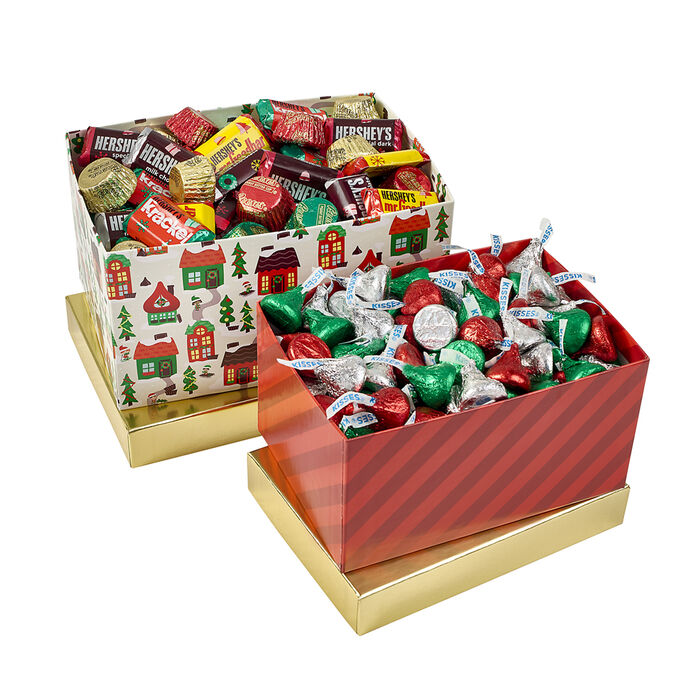 Image of HERSHEY'S KISSES and Assorted Miniatures Filled Two-Box Holiday Gift Tower Packaging