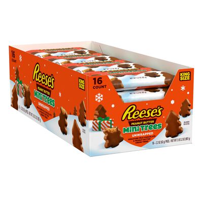 REESE'S Unwrapped Milk Chocolate Peanut Butter Creme Mini Trees, King Size Christmas Candy Bags, 2.2 oz (16 Count)