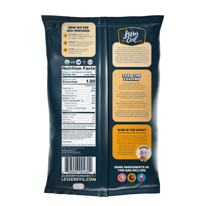 Image of LesserEvil Cheddar Popcorn 4.6oz Packaging