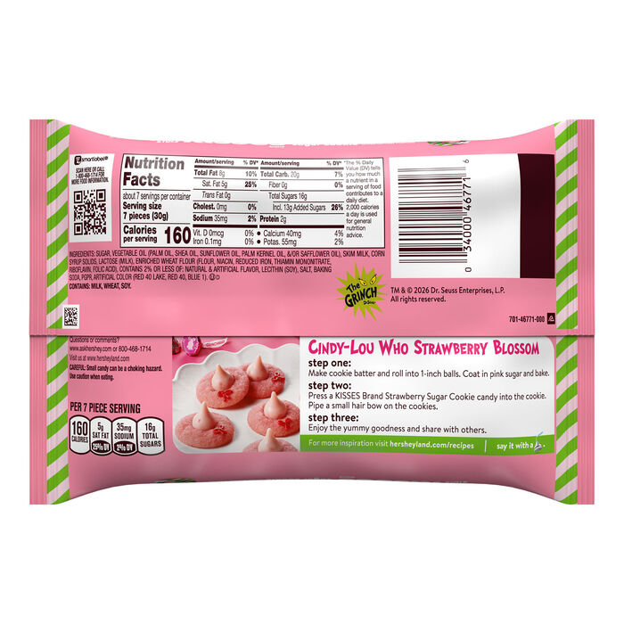 Image of HERSHEY'S KISSES Grinch Strawberry Sugar Cookie Flavored, Christmas , Candy Bag, 7.8 oz Packaging