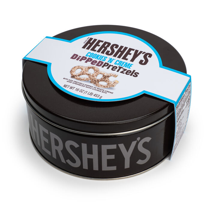 Image of HERSHEY'S Cookies 'n' Creme Dipped Pretzel Tin, 16 oz Packaging