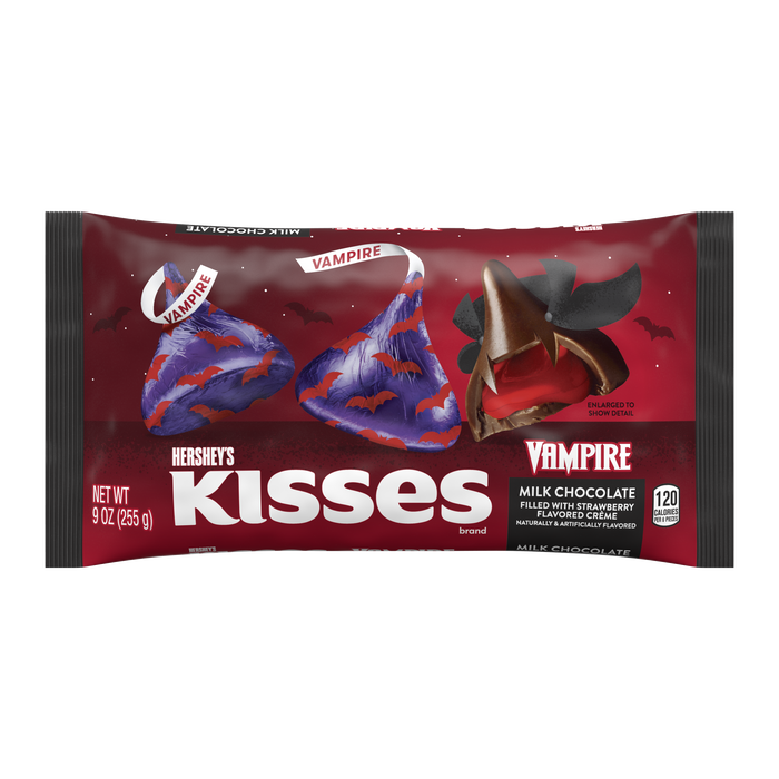 Image of HERSHEY'S KISSES Milk Chocolate Filled with Strawberry Crème with Vampire Foils, 9 oz. Packaging