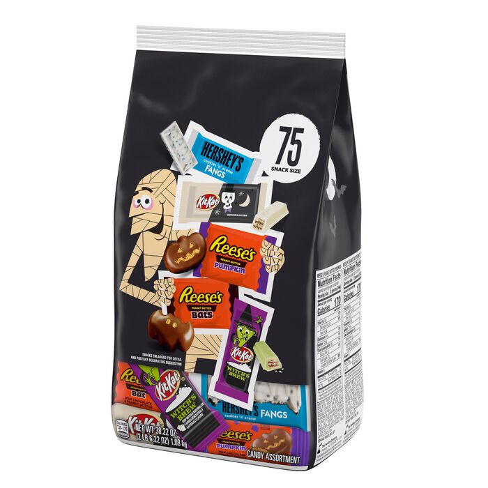 Image of Hershey Assorted Milk Chocolate and Creme Flavors Snack Size, Individually Wrapped Candy Bulk Variety Bag, 38.22 oz (75 Pieces) Packaging