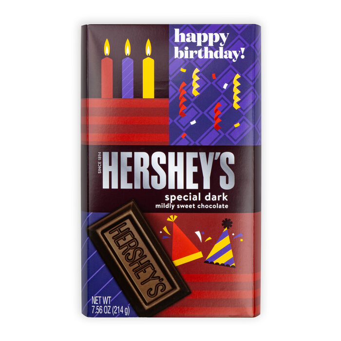 Image of HERSHEY’S SPECIAL DARK 7.56 oz Candy Bar with Happy Birthday Sleeve Packaging
