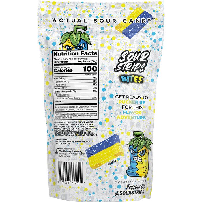 Image of Sour Strips BlueRazz Lemonade Bites Candy Bag, 6.35oz Packaging