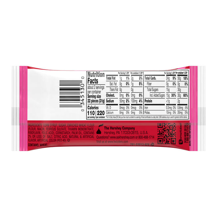 Image of TWIZZLERS NIBS Cherry Candy Standard Size 2.25 oz. Candy Bar Packaging