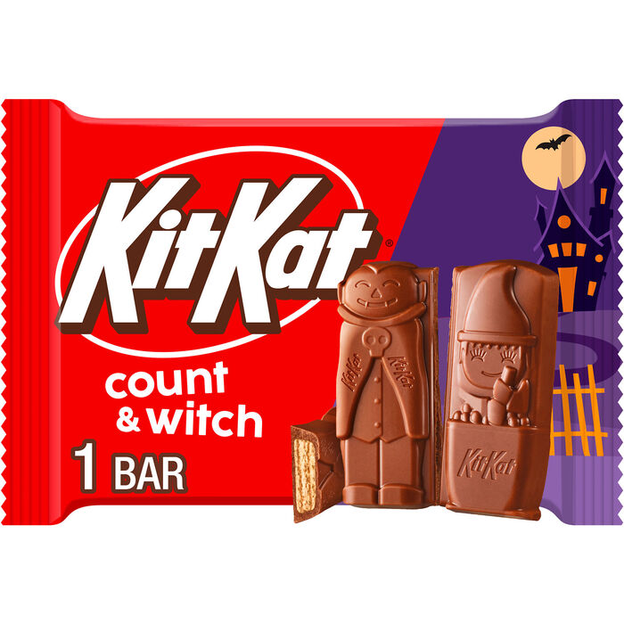 Image of KIT KAT&reg; Milk Chocolate Wafer Count and Witch, Halloween Candy Bar, 1.5 oz Packaging