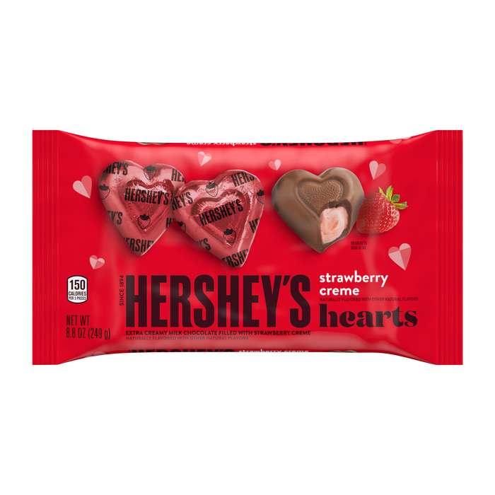 Image of Valentines HERSHEY'S Milk Chocolate Strawberry Cream Hearts Bag, 8.8 oz. bag Packaging