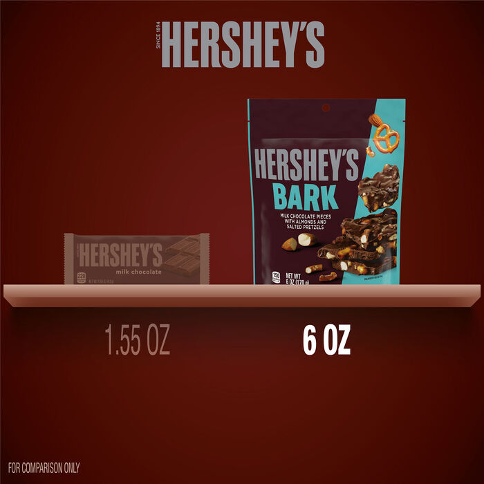 Image of HERSHEY'S Milk Chocolate Candy Bark with Almonds and Salted Pretzels Bag, 6 oz Packaging