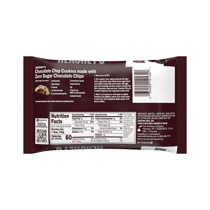 Image of HERSHEY'S Zero Sugar Chocolate Baking Chips Bag, 8 oz Packaging