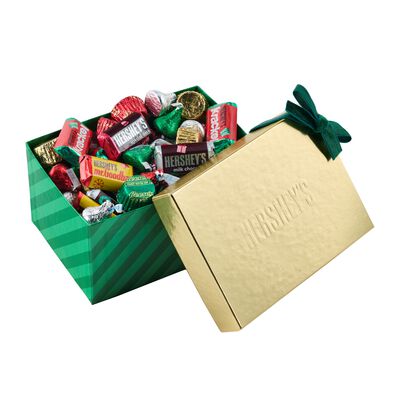 HERSHEY'S Assorted Miniatures Green Striped Holiday Gift Box, 20 oz