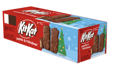 KIT KAT&reg; Milk Chocolate Wafer Santa and Reindeer, Christmas , Candy Bar, 1.5 oz (24ct Box)