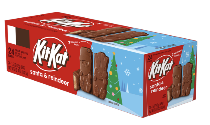 Image of KIT KAT&reg; Milk Chocolate Wafer Santa and Reindeer, Christmas , Candy Bar, 1.5 oz (24ct Box) Packaging