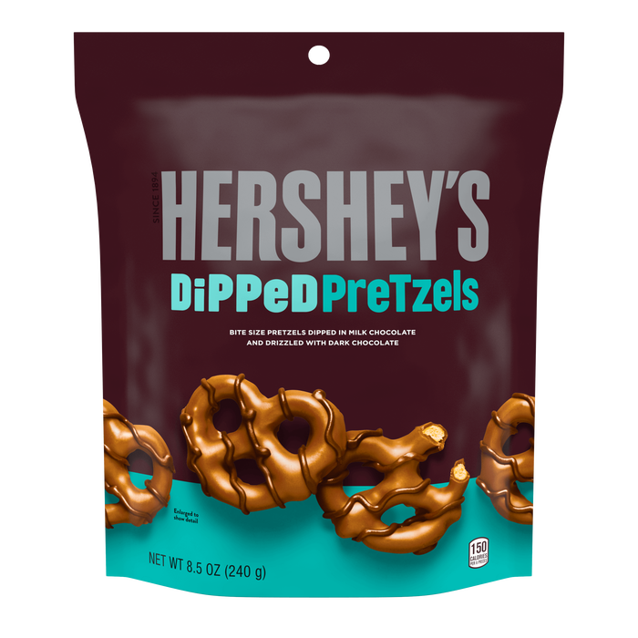 Image of HERSHEYS Milk Chocolate Dipped Pretzels 8.5 oz. Share Bag Packaging