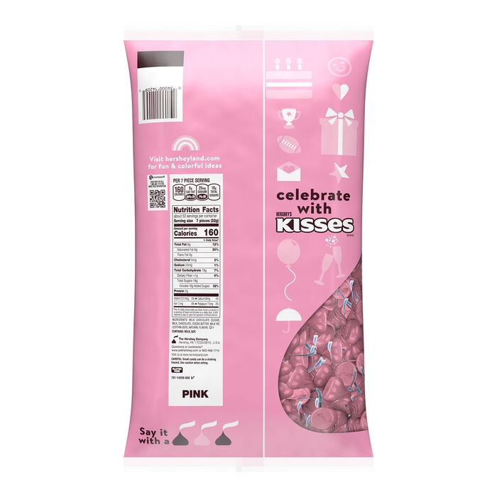 Image of HERSHEY'S KISSES Pink Foils Milk Chocolate Candy Bulk Bag, 60 oz Packaging