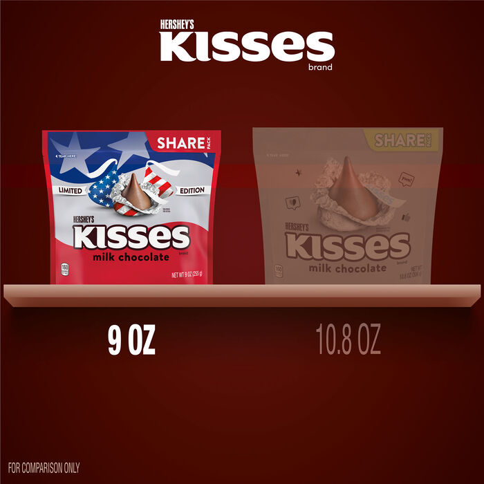 Image of HERSHEY'S KISSES Red White and Blue Foils, Milk Chocolate Candy Share Pack, 9 oz Packaging