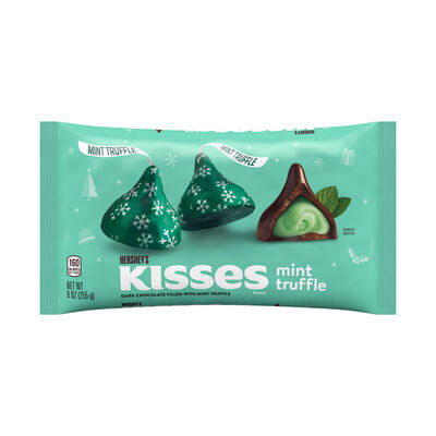 HERSHEY'S KISSES Mint Truffle Flavored Dark Chocolate, Christmas , Candy Bag, 9 oz