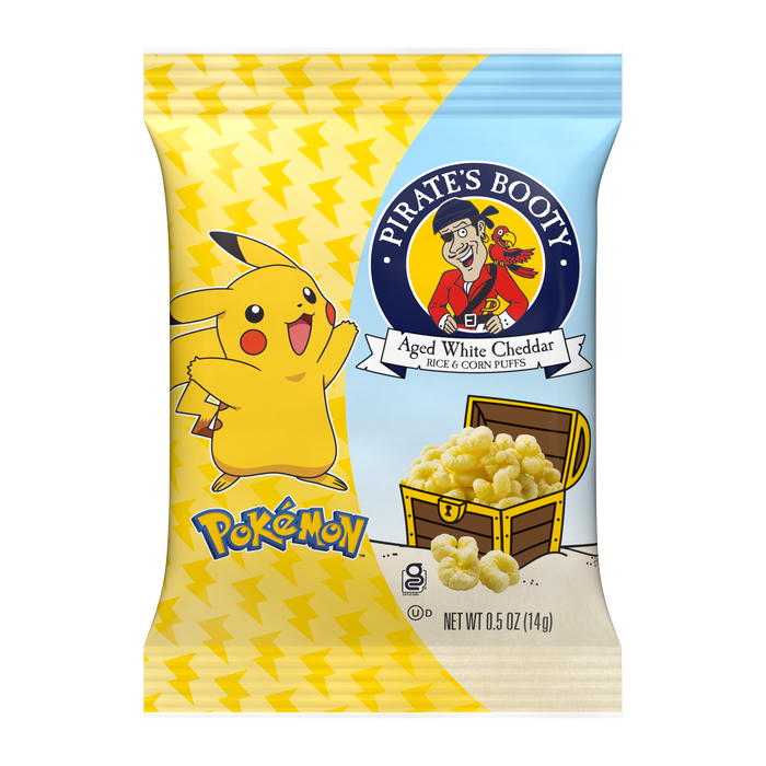 Image of PIRATE'S BOOTY Pokémon Aged White Cheddar Rice & Corn Puffs, 0.5 oz Bags (18 Count) Packaging