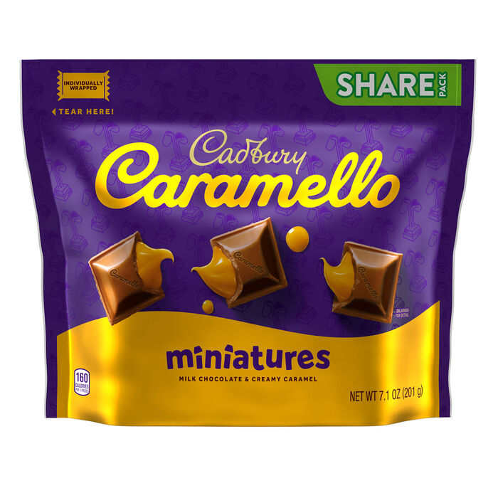Image of CADBURY CARAMELLO Miniatures Milk Chocolate Caramel Candy Share Pack, 7.1 oz Packaging