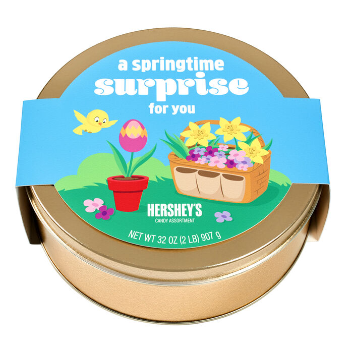 Image of HERSHEY'S Signature Springtime Gold Gift Tin 2lbs Candy Assortment Packaging
