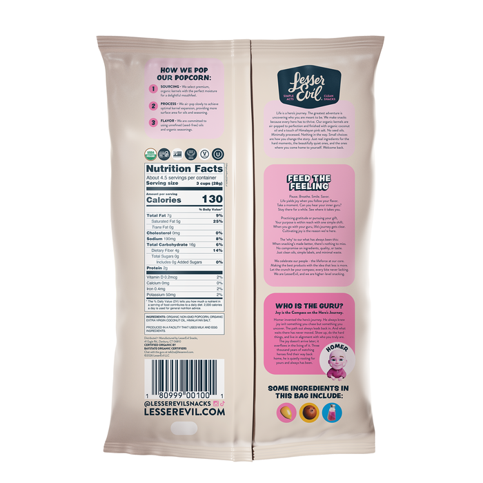 Image of LesserEvil Himalayan Pink Salt Popcorn Popcorn 4.6oz Packaging