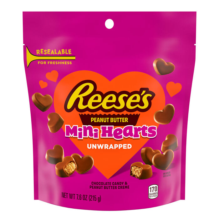 Image of REESE'S Unwrapped Chocolate Peanut Butter Creme Mini Hearts Valentine's Candy Bag, 7.6 oz Packaging