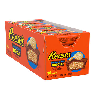 REESE'S BIG CUP Milk Chocolate Peanut Butter Cups with Potato Chips, 1.3 oz (16 Count)