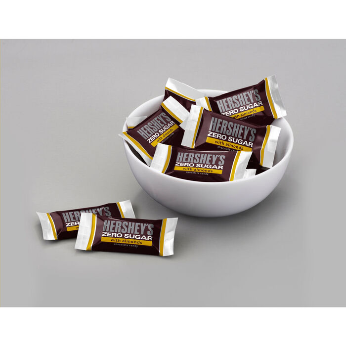 Image of HERSHEY'S ZERO SUGAR Milk Chocolate With Almonds Miniatures 5.1oz Candy Bag Packaging