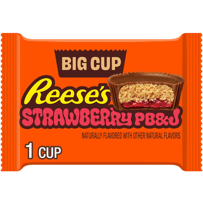 Image of REESE'S Big Cup PB&J Strawberry Milk Chocolate Peanut Butter Cups Candy Packs, 1.4 oz (16 Count) Packaging